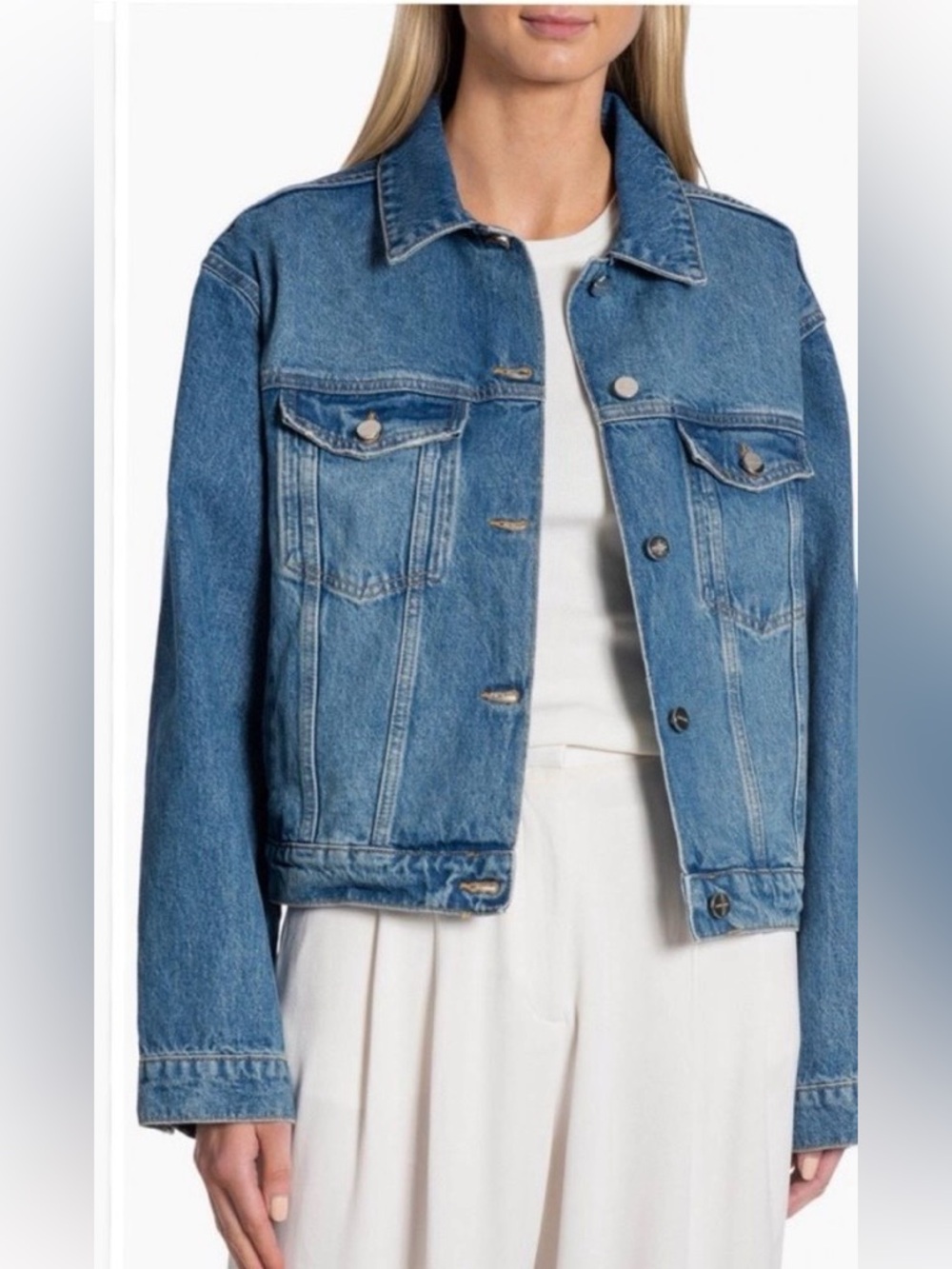 ANINE BING Rhy Denim Tracker Style Jacket in Alto Blue  Size L